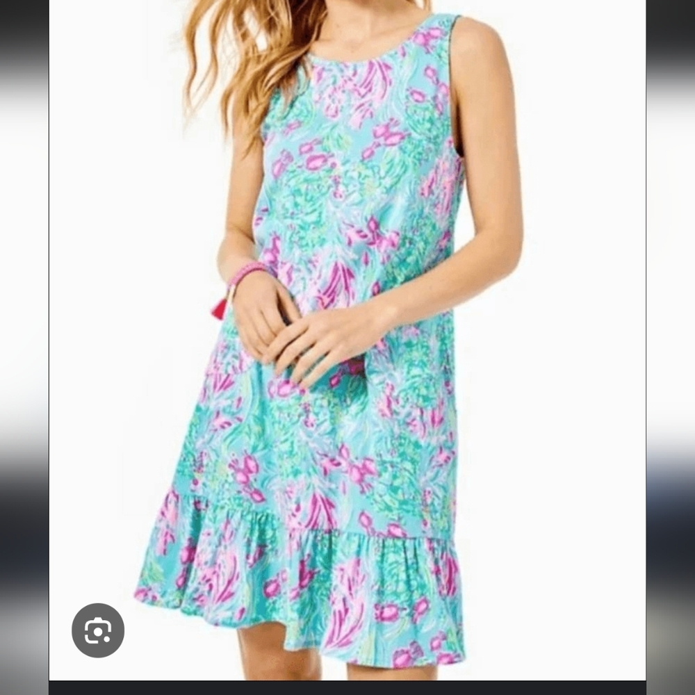 Lilly Pulitzer Kristen Flounce Dress In Amalfi Blue Best Fishes- Medium- NWOT